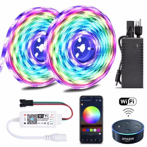 Color Chasing Alexa LED Strip Light Kit, 32.8Ft 10m Flexible Addressable RGB LED Rope Lights Working with WiFi SPI Music