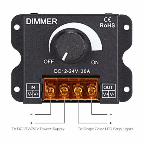 DC12V-24V LED Dimmer 30A Adjustable Brightness Lamp Strip Light Driver Single Color LED Controller 5050 3528 Tape