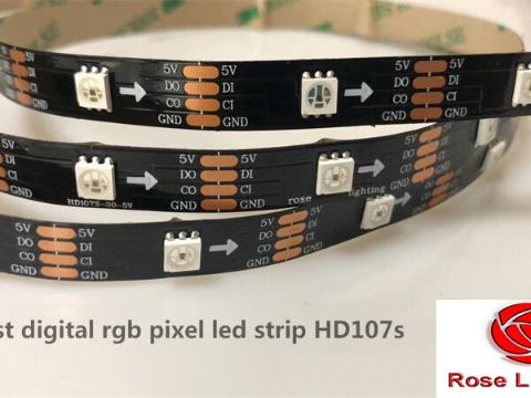 DC5VÂ  Individually Addressable 5050 RGBÂ  LED Strip HD107s 60leds/MÂ Â  60leds/MÂ 27K HZ PWM refersh rate and Max transfer speed is 40M bps