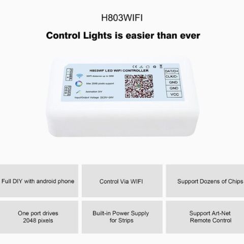 H803 WIFI LED WIFI Controller Full DIY Drive Max 2048 Pixels Support Dozens of Chips Support ArtNet Remote Control DC5-24V