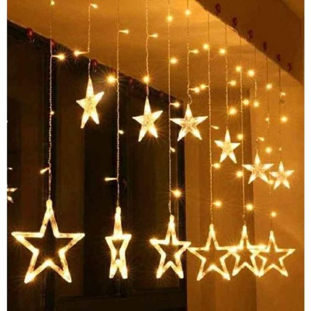 Tucasa 12 Stars Yellow Star Light Curtain with Flickering Controller, DW-429