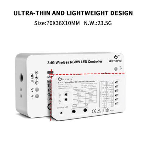 Zigbee 3.0 DC5-24V Smart Super Thin Mini 5 in 1 LED Light Strip Controller Work With Tuya APP/Voice/RF Remote Control